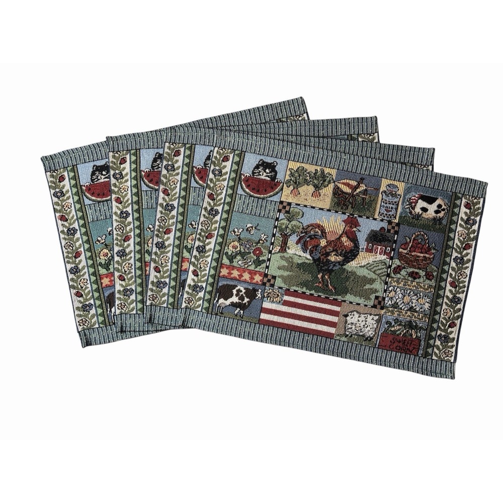 Rooster Cow Bees Placemats Woven Tapestry Country NEW! - Set Of 4 (e9)